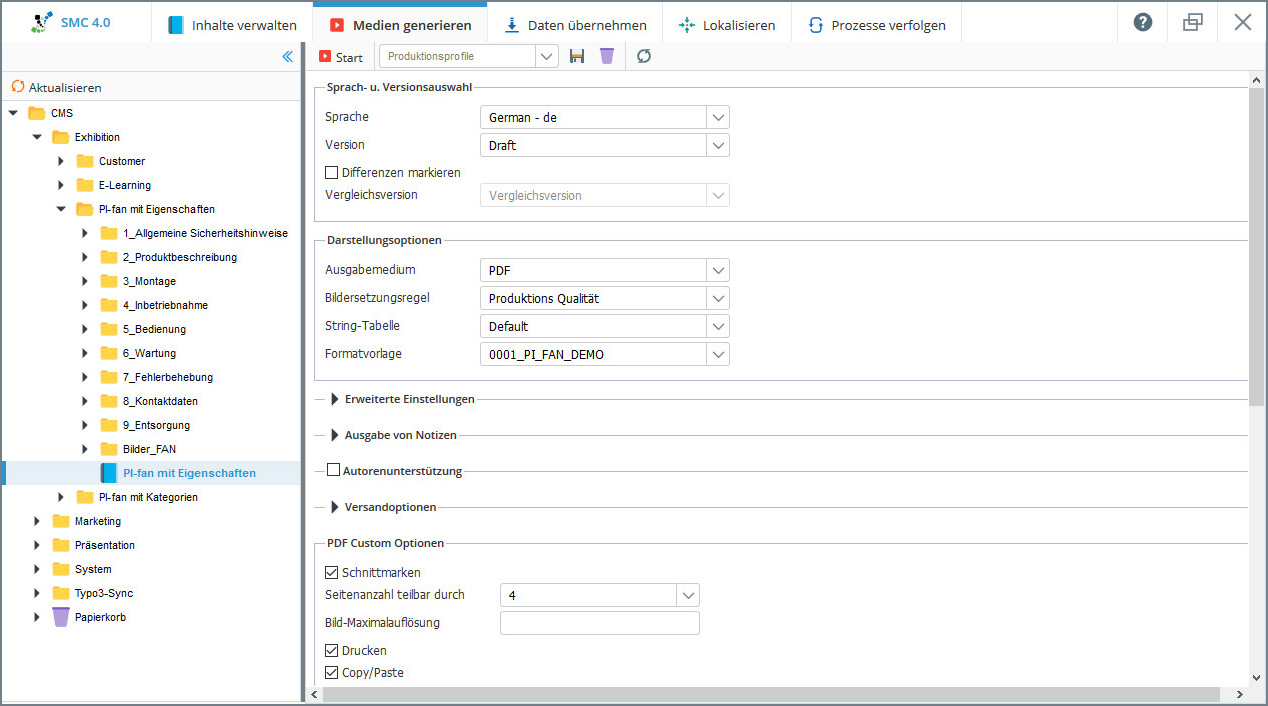 Cross Media Publishing - Einstellungen